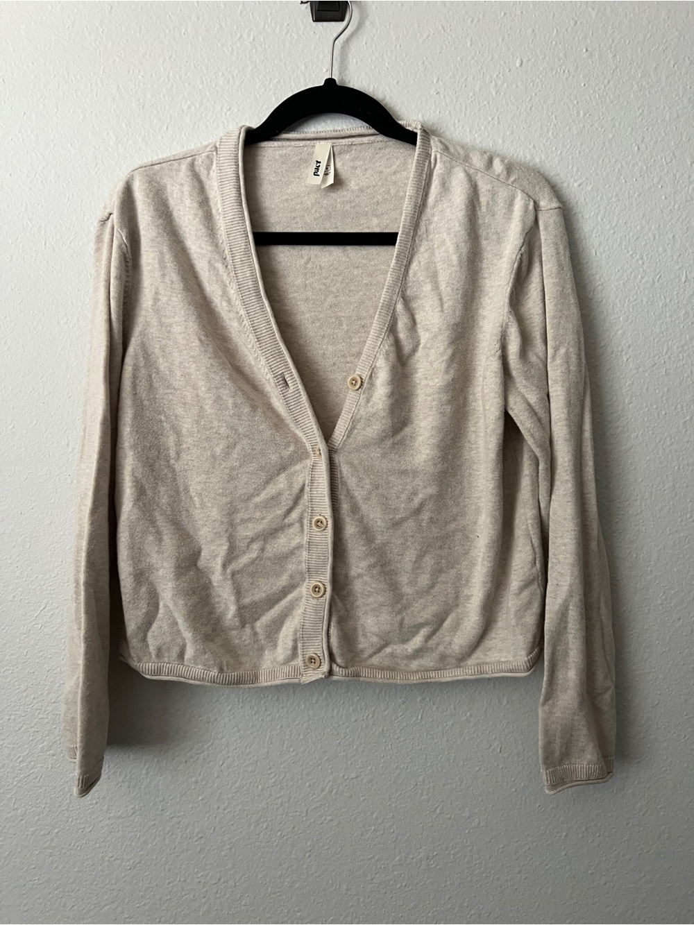 Pact Cardigan Sweater Womens Medium Tan Organic Cotton Minimal Indie Earthy